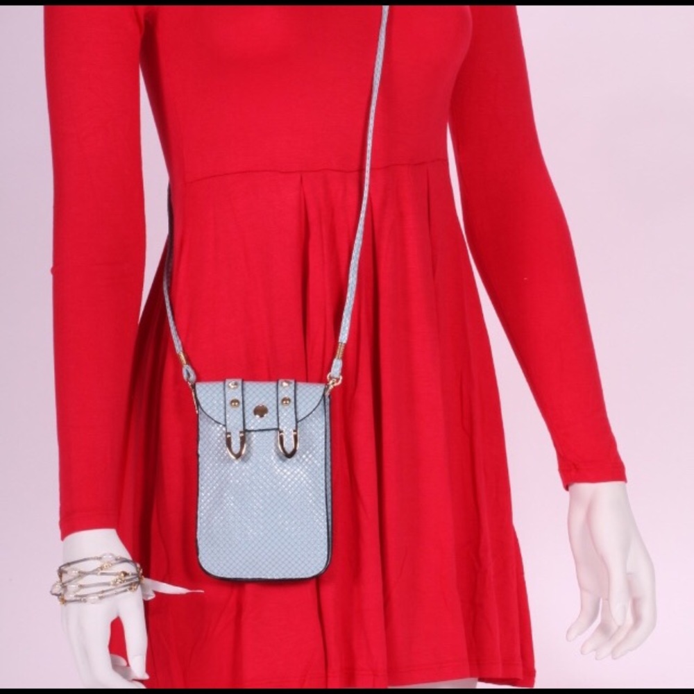 Pale Blue Leather Phone Crossbody Bag - Picture 3 of 8